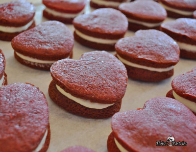mini red velvet heart whoopie pies